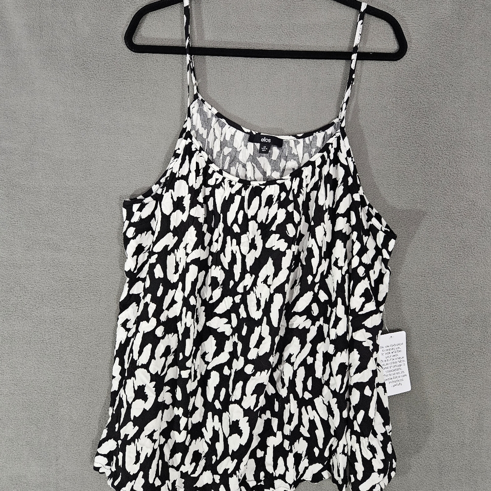NWT Ellos Womens Plus 22W Tank Top Shirt Scoopneck Black White Spoted Flowy Cami